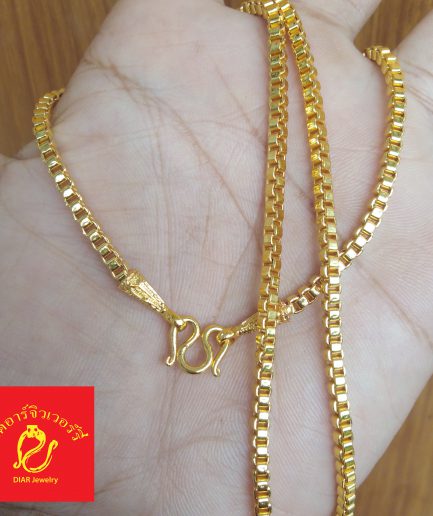 สร้อยคอลายบล๊อคเหลี่ยม 1 บาท ทองโคลนนิ่งเหมือนจริง