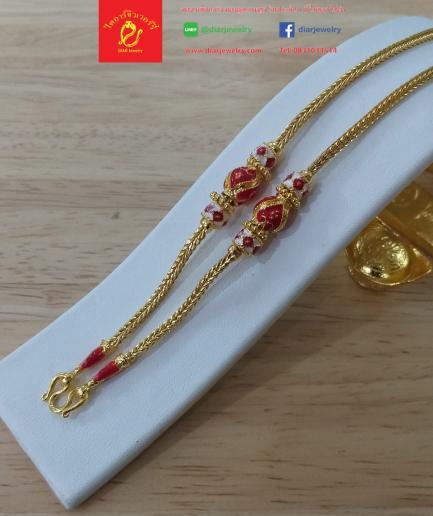 สร้อยคอลายสี่เสาลงยาแดงพาสเทล 1 บาท ทองปลอมชุบนาโนเคลือบแก้ว ทนกว่าทองไมครอน เป็นทอง24kโคลนนิ่งเหมือนจริง