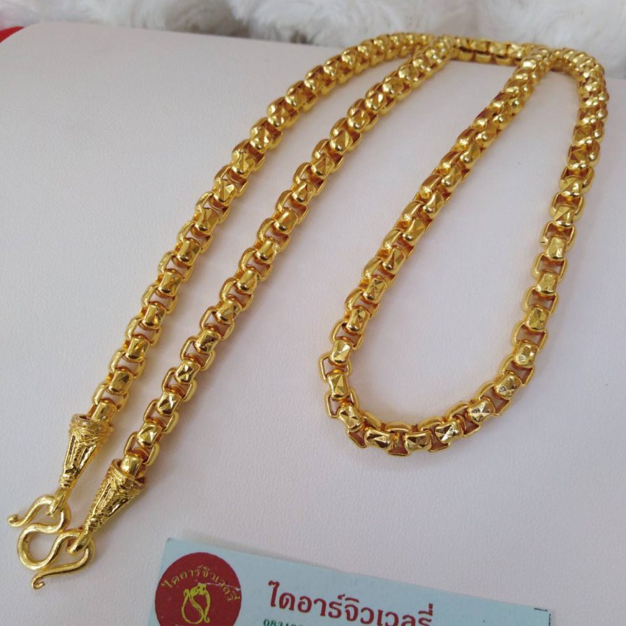 สร้อยทองชุบลายบล๊อคหนัก 5 บาท ทองปลอมชุบนาโนเคลือบแก้ว ทนกว่าทองไมครอน