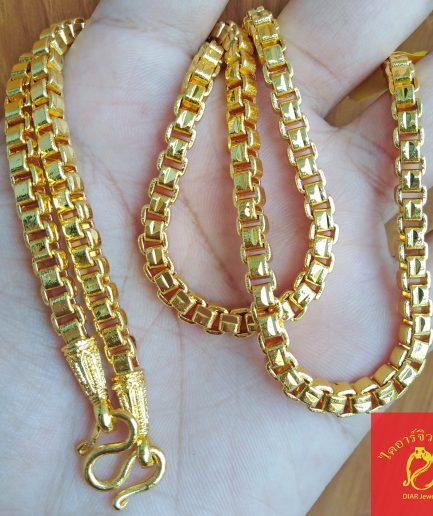 สร้อยคอทองชุบลายบล๊อคเหลี่ยม 3 บาท ยาว 24 นิ้ว ทองโคลนนิ่ง