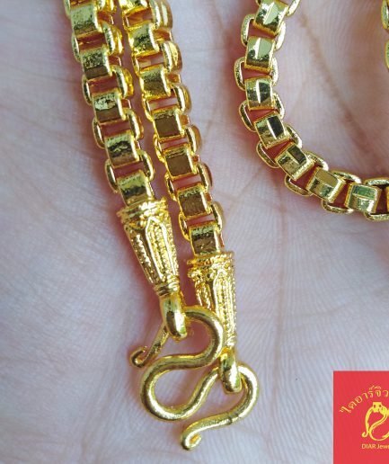 สร้อยคอทองชุบลายบล๊อคเหลี่ยม 3 บาท ยาว 24 นิ้ว ทองโคลนนิ่ง