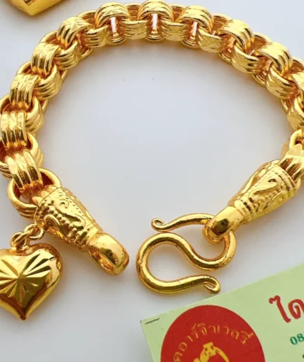 สร้อยข้อมือทองโคลนนิ่งหนัก 3 บาท ลายห่วงคี่จี้หัวใจ