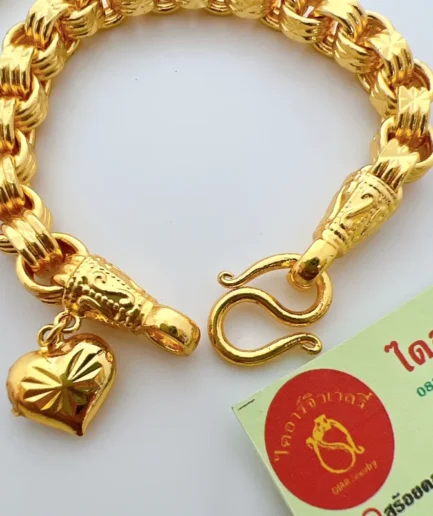 สร้อยข้อมือทองโคลนนิ่งหนัก 3 บาท ลายห่วงคี่จี้หัวใจ