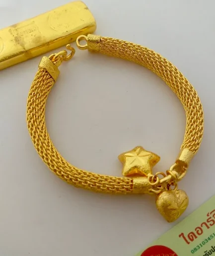 สร้อยข้อมือทองโคลนนิ่ง 2 บาท ลายชีฟองจี้ใจดาว