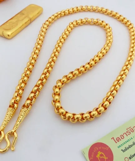 สร้อยคอทองชุบลายผ่าหวายตันหนัก 3 บาท ยาว 24 นิ้ว ทองโคลนนิ่ง ทองปลอม