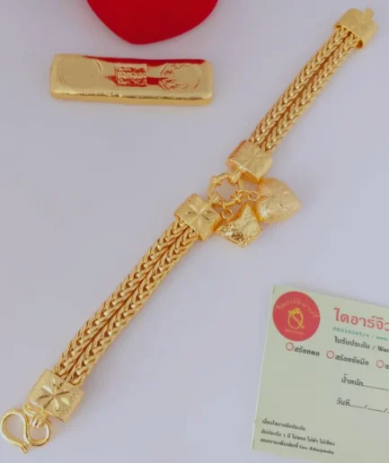 สร้อยข้อมือทองโคลนนิ่งหนัก 3 บาท ลายสี่เสาแพคู่พร้อมจี้