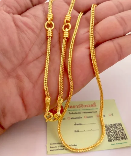 สร้อยคอทองโคลนนิ่งลายสี่เสาแขวนพระ 3 องค์หนัก 1 บาท