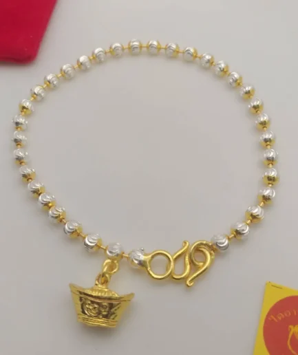 สร้อยข้อมือทองคำขาว งานทองโคลนนิ่งเกรดพรีเมี่ยม น้ำหนัก 2 สลึง พร้อมจี้