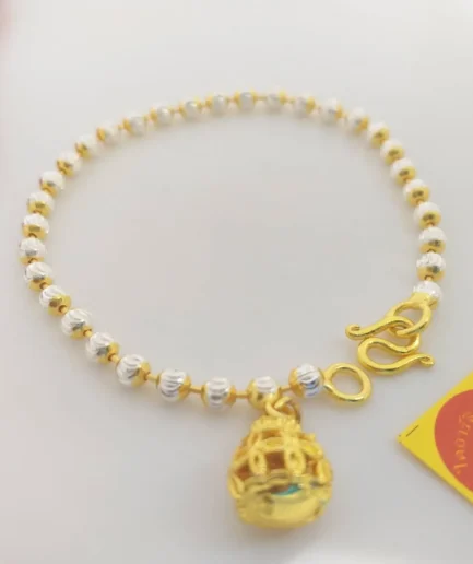 สร้อยข้อมือทองคำขาว งานทองโคลนนิ่งเกรดพรีเมี่ยม น้ำหนัก 2 สลึง พร้อมจี้