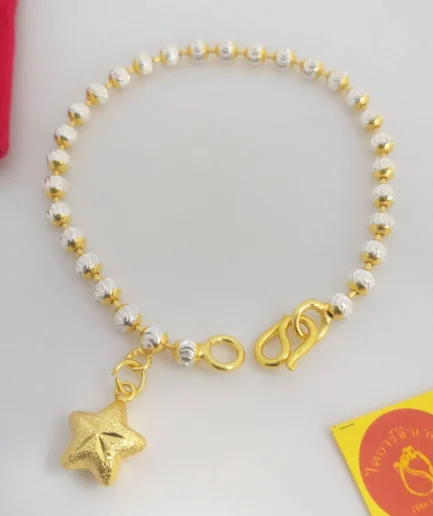 สร้อยข้อมือทองคำขาว งานทองโคลนนิ่งเกรดพรีเมี่ยม น้ำหนัก 2 สลึง พร้อมจี้